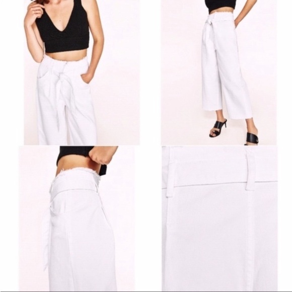 ZARA Wide Leg Jeans Denim Cropped Belted High Waist Summer Spring elevated basic - Picture 4 of 16